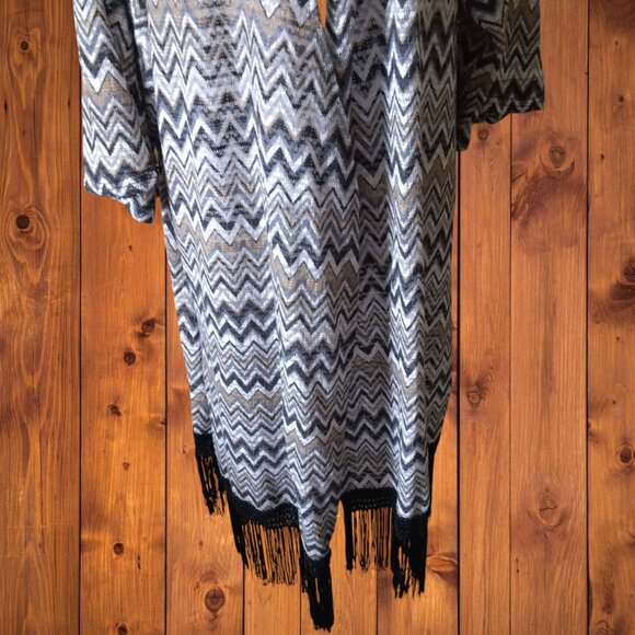 Cato Women's Size 18/20 Open Front Fringe 3/4 Sleeve Long Line Duster Cardigan - Picture 5 of 9